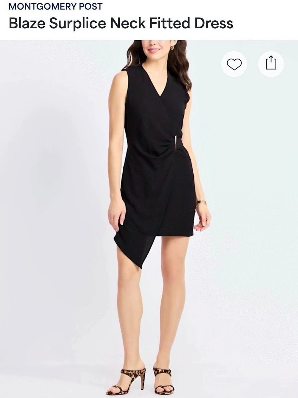 Montgomery Post Blaze Surplice Neck Fitted Dress Black Size Large NWT